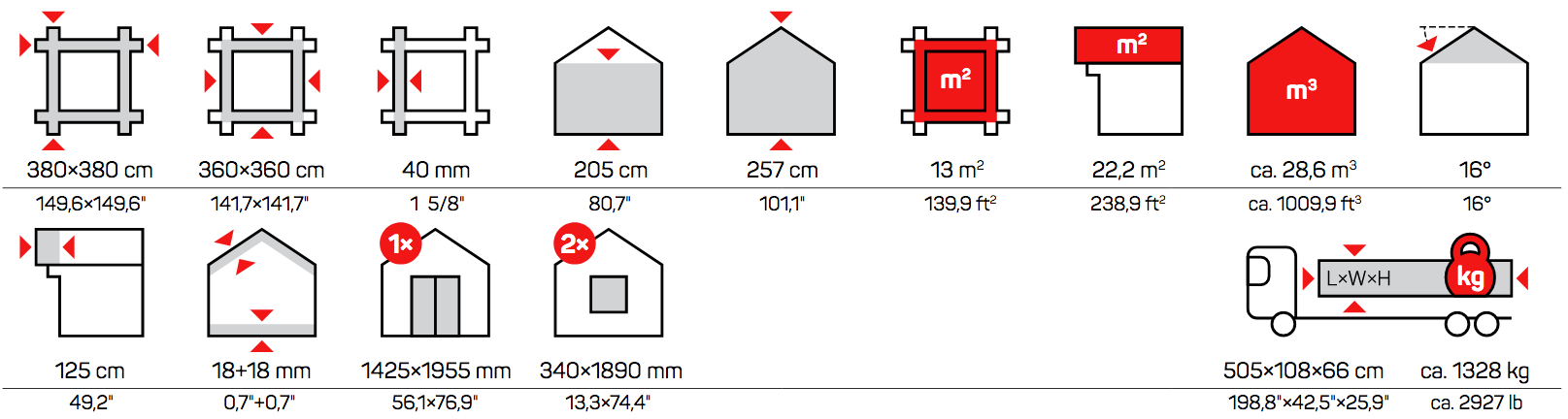 Icons Measurements Calo Garden Houses