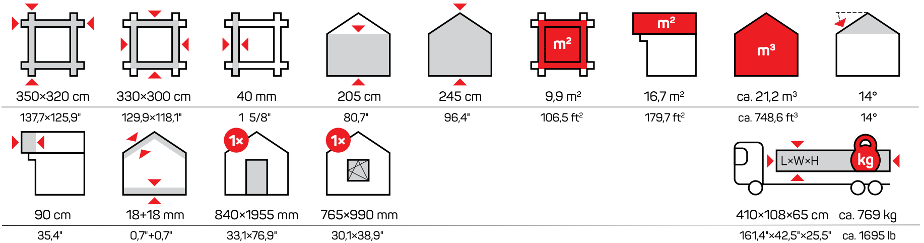 Icons Measurements Luego Garden Houses