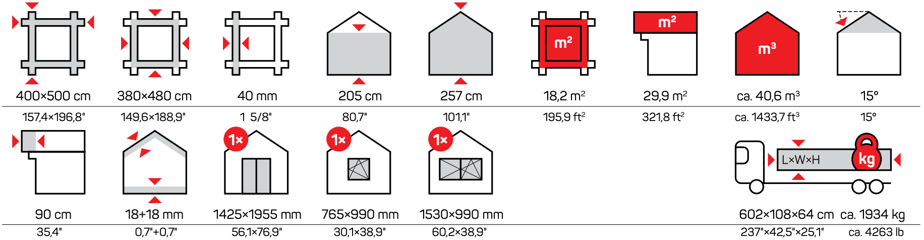 Icons Measurements Elo 2 Garden Houses