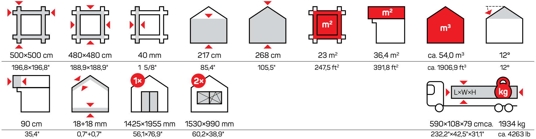 Iconos de medidas de Elo 3 Casitas de jardín