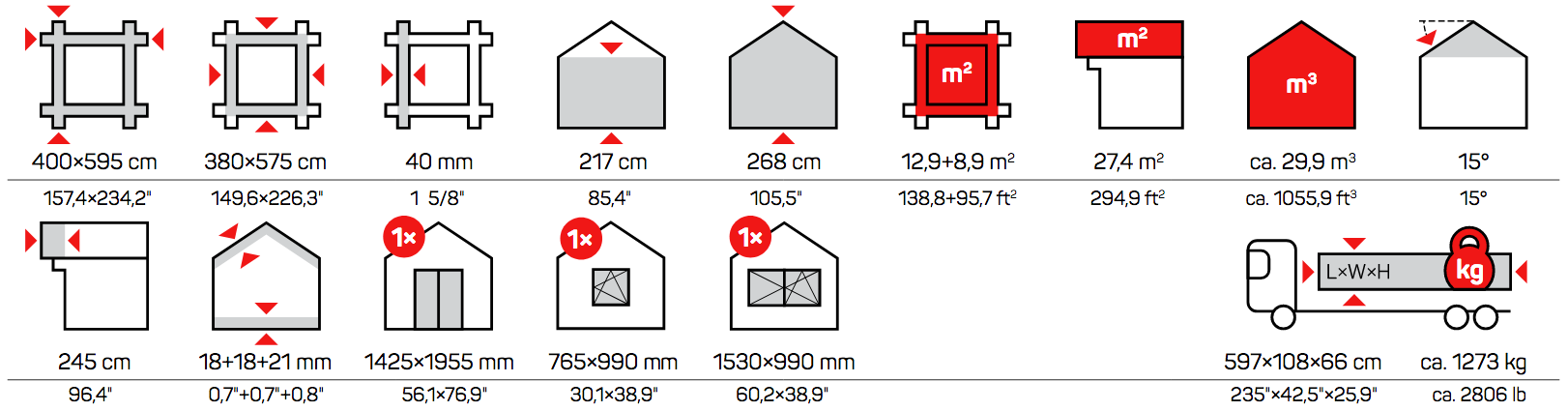 Icons Measurements Monty Garden Houses