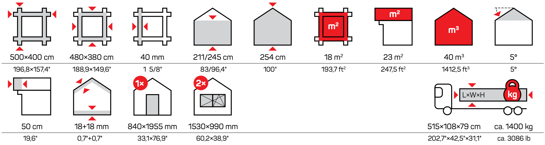 Icons Measurements Dana Garden Houses