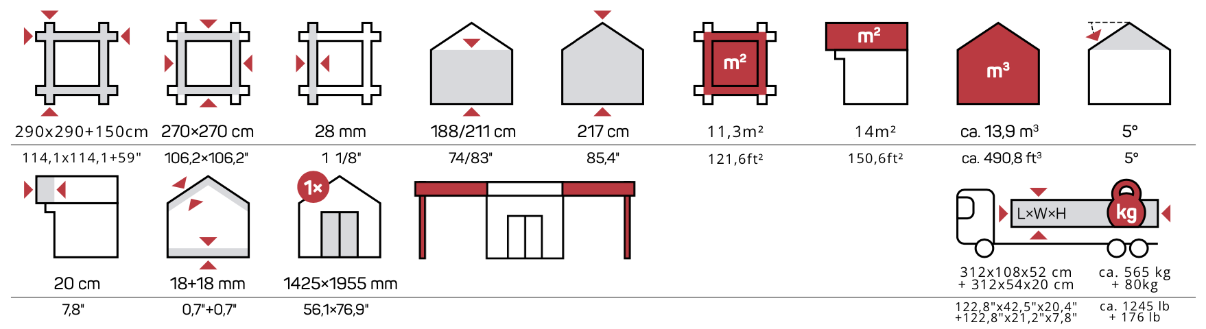 Icons Measurements Georgia A +P Garden Houses