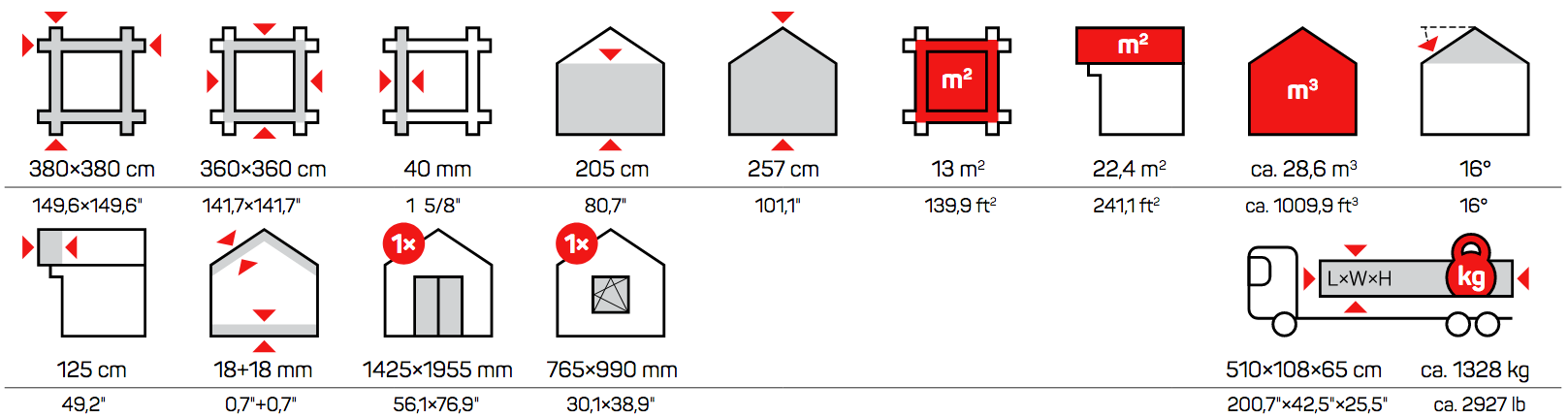 Icons Measurements Marian B Garden Houses