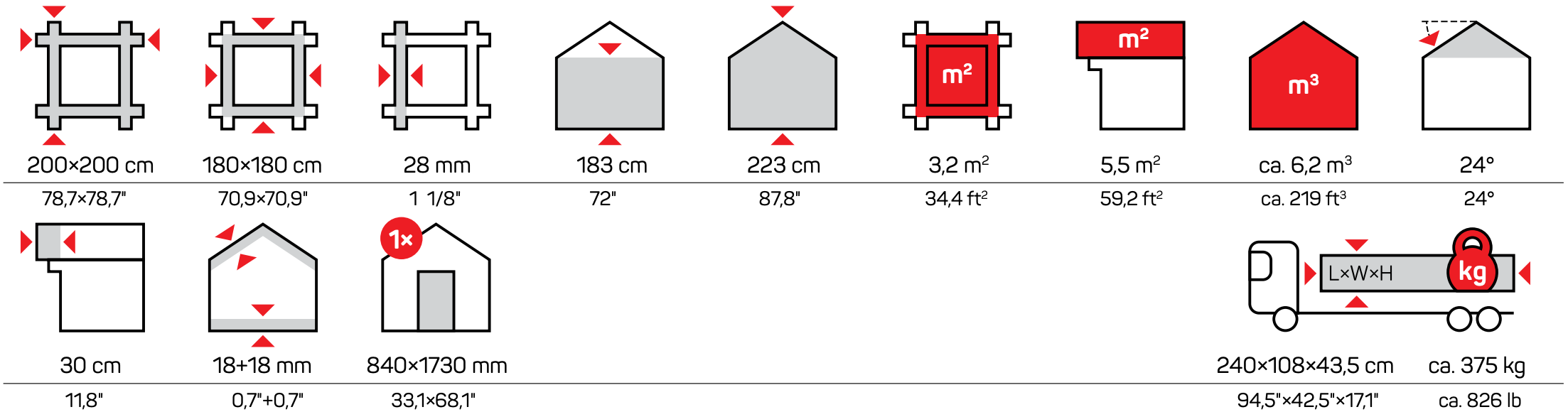 Icons Measurements Betor Garden Houses