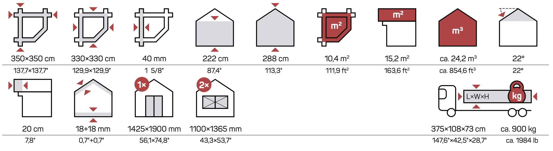 Icons Measurements Asia Garden Houses