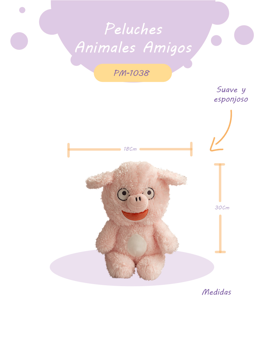 Importadora la Merced Peluches animales Granja de 30cm Compañero de Juego y Siesta (Puerco).