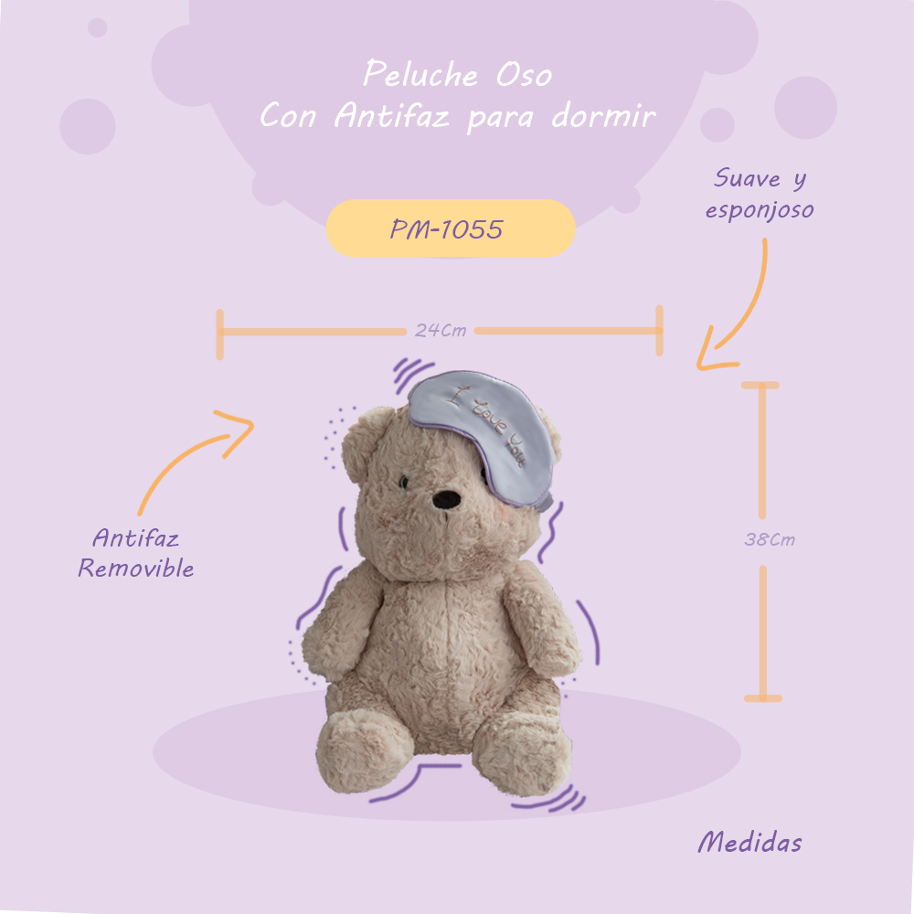 Importadora la Merced Peluches Osito con Antifas de 38cm Compañero de Juego y Siesta (Morado).
