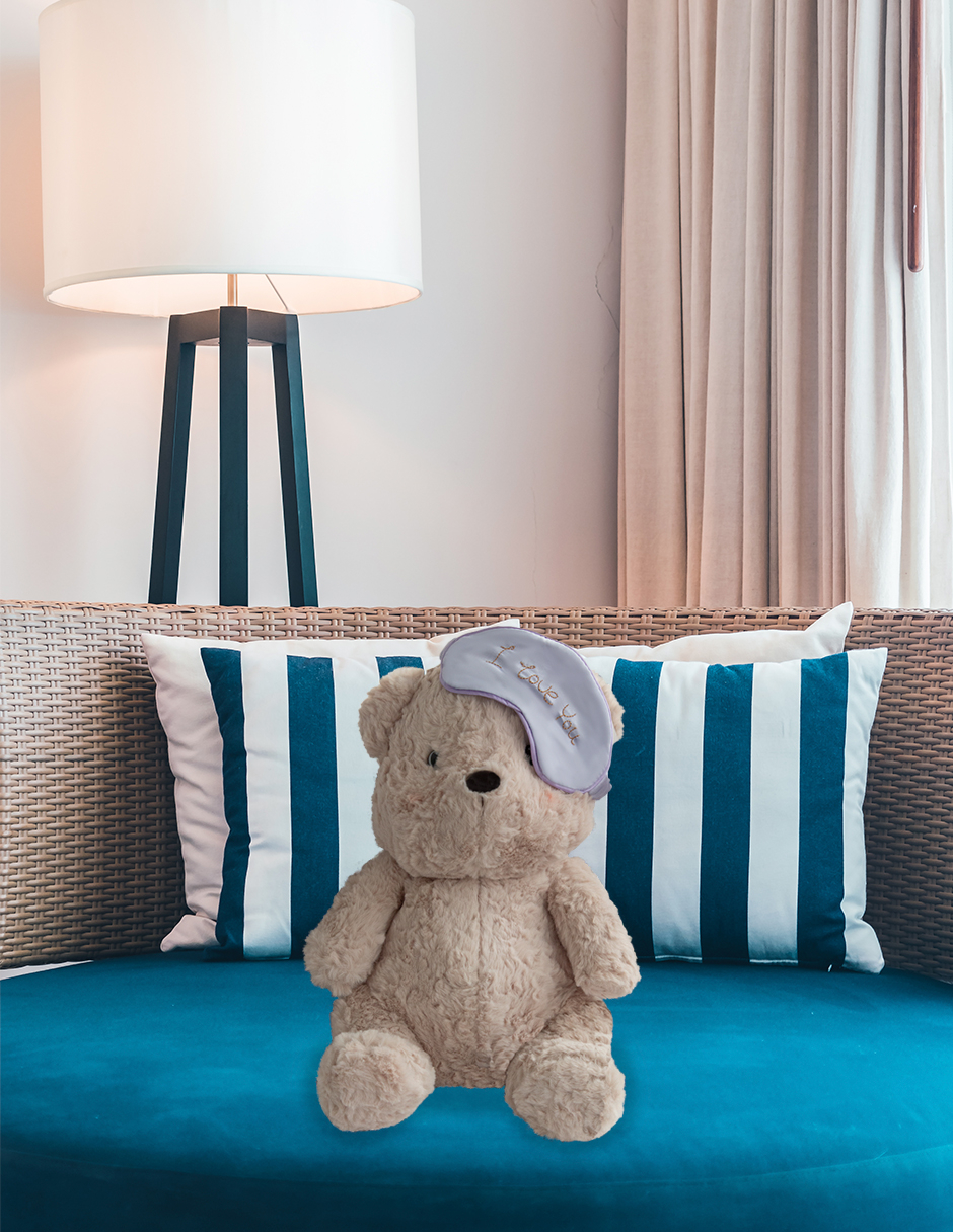 Importadora la Merced Peluches Osito con Antifas de 38cm Compañero de Juego y Siesta (Morado).