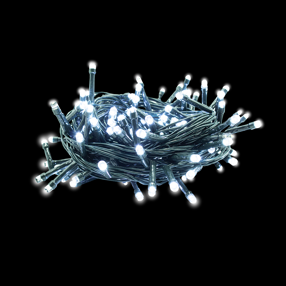 Serie Luces LED Blanca 60 Led, Luz Blanca Cable Verde 8 Funciones 350 cm