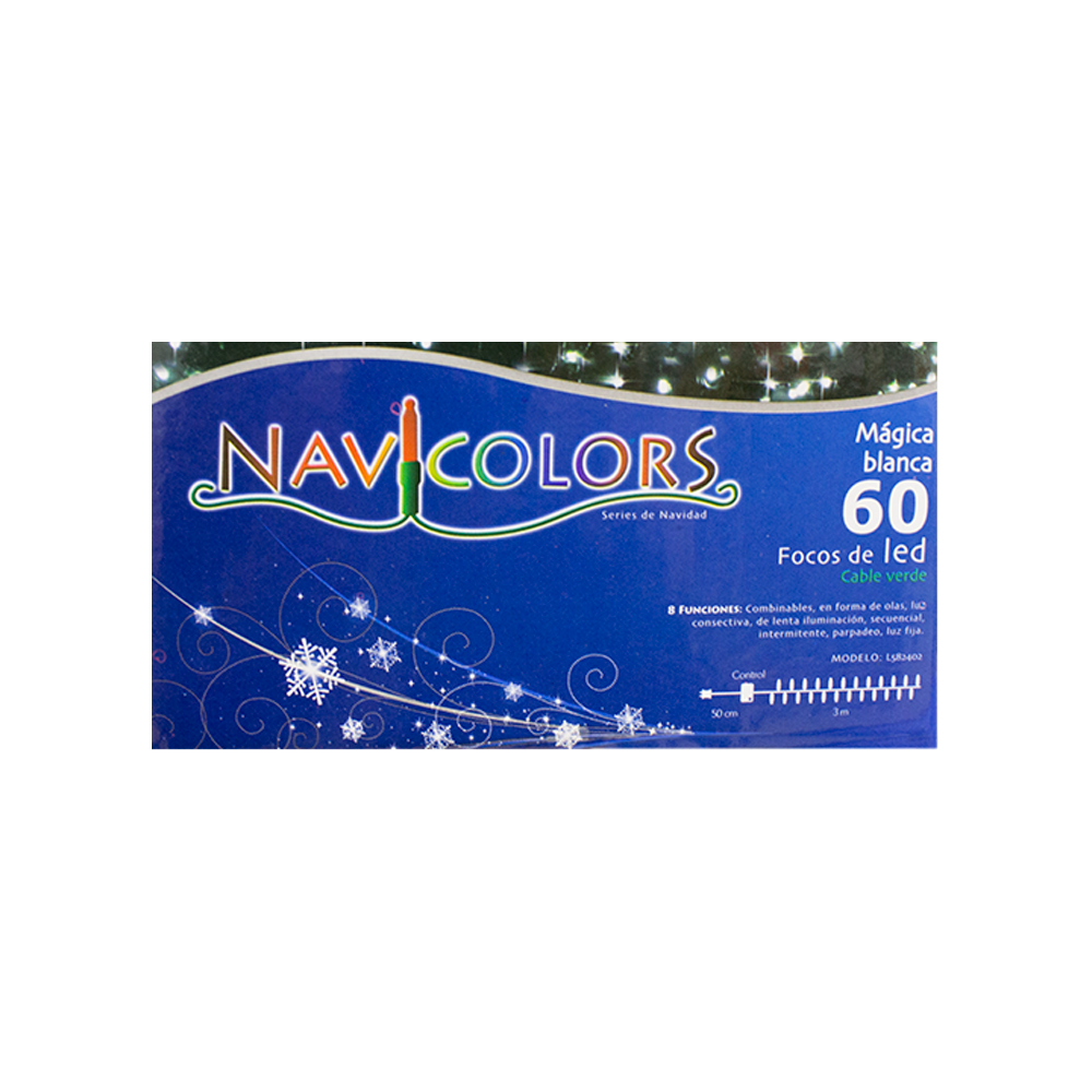 Serie Luces LED Blanca 60 Led, Luz Blanca Cable Verde 8 Funciones 350 cm