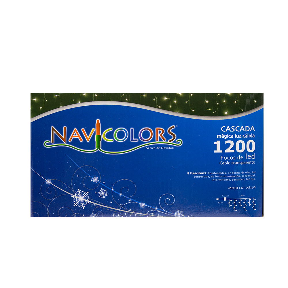 Serie tipo Cascada Luces LED Calida 1200 focos cable Transparente 8 Funciones 2460cm