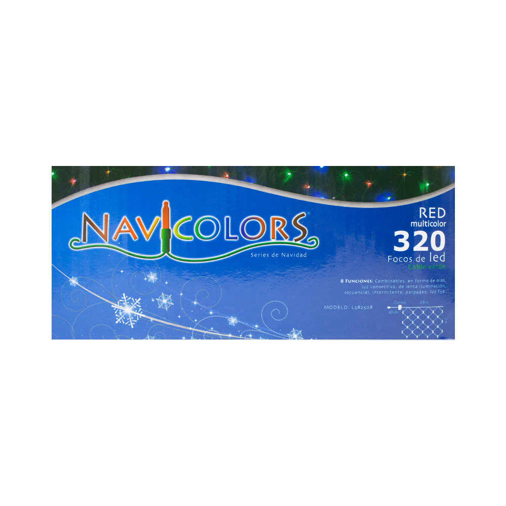 Serie tipo Red Luces LED Multicolor 320 focos cable Verde 8 Funciones 300cm