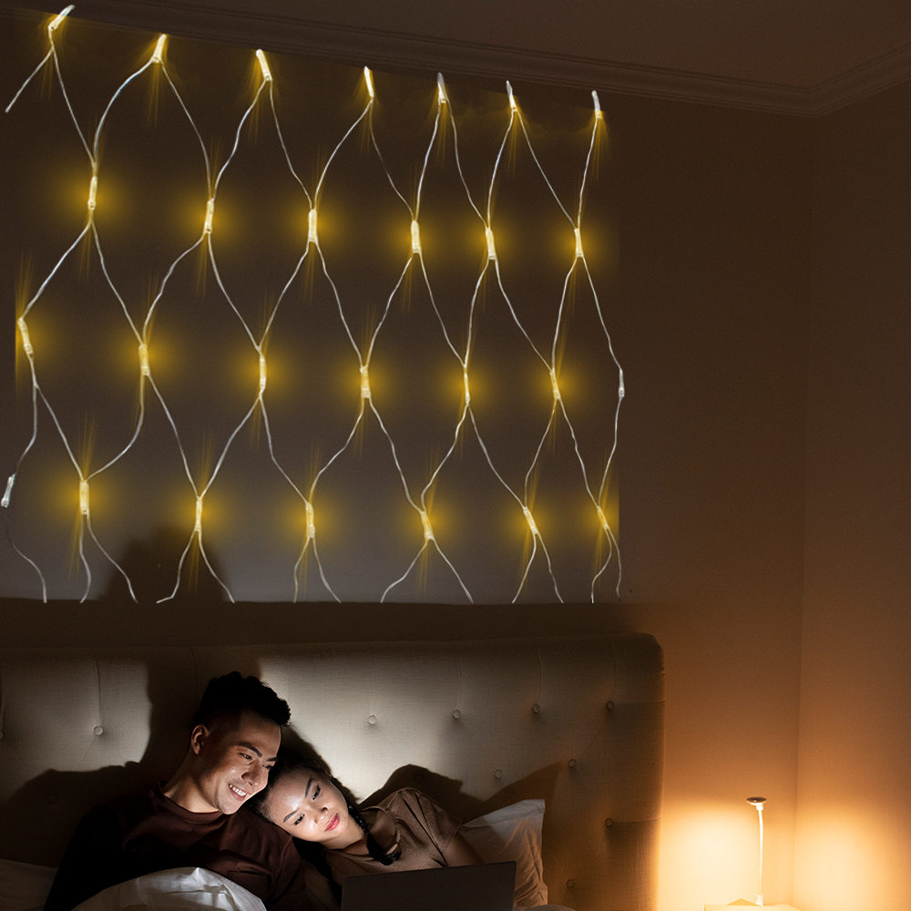 Serie tipo Red Luces LED Calido 320 focos cable Transparente 8 Funciones 300cm