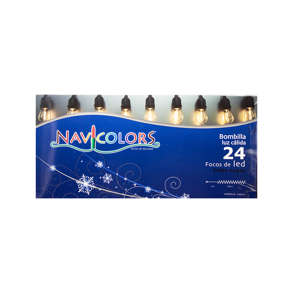 Serie con focos de Bombilla Cálida 24 focos, Luz Cálida cable Negro 1680cm