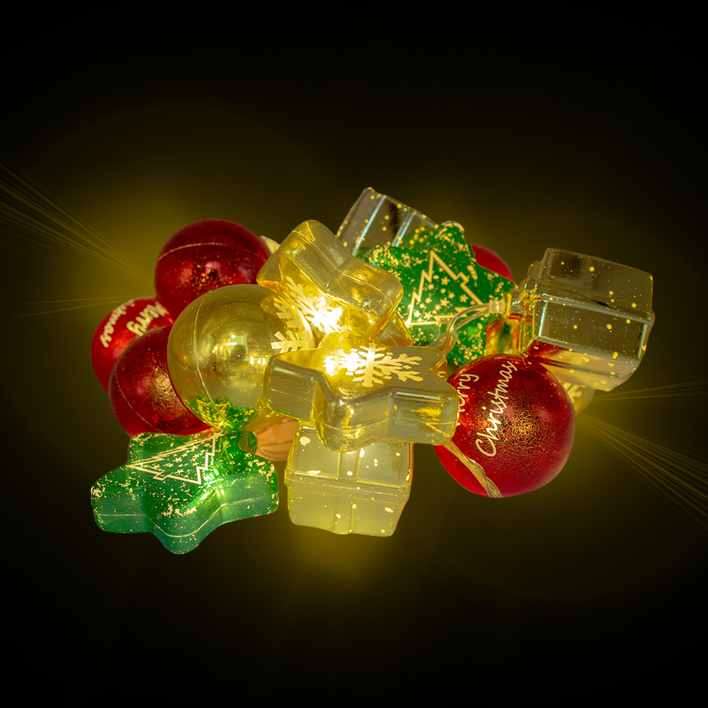 Luces LED 20 Figuras Navideñas Luz Calida Cable Transparente Funciones 450 cm