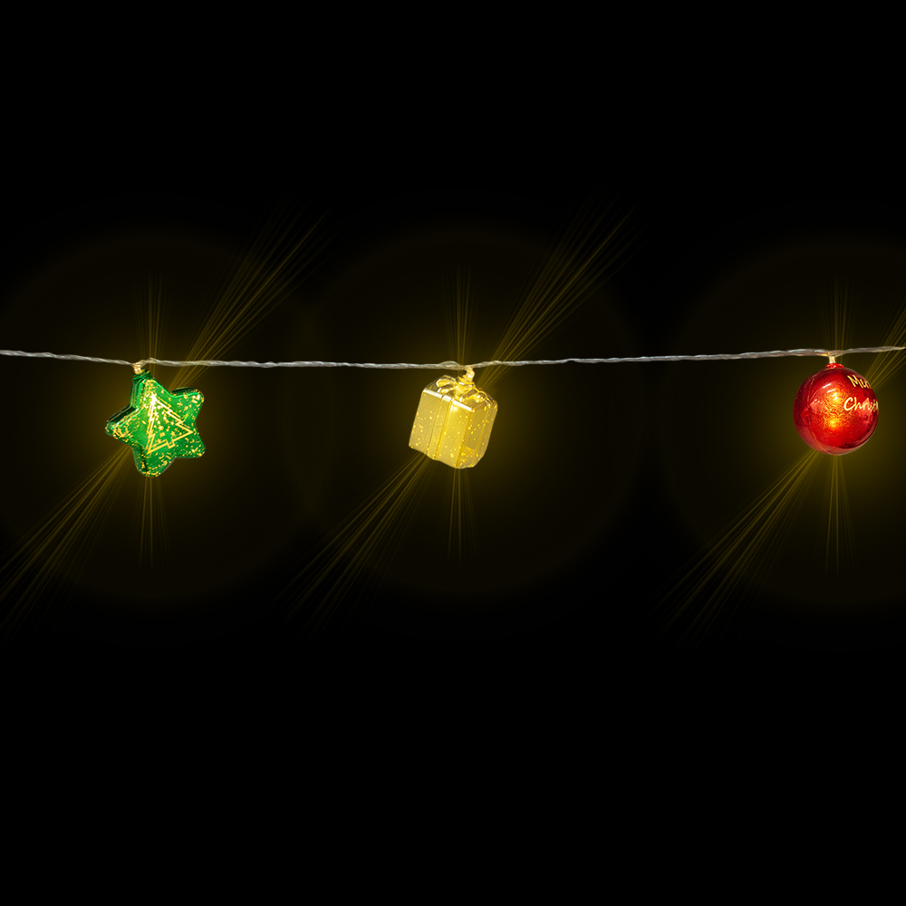 Luces LED 20 Figuras Navideñas Luz Calida Cable Transparente Funciones 450 cm