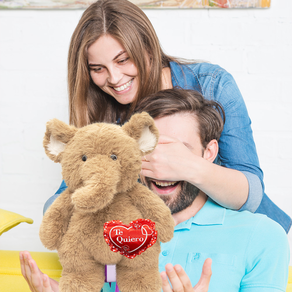 Hermoso Muñeco de Elefante con Corazon Hechos a Mano de 44cm, Regalo de San Valentin, 14 de Febrero Te amo Rojo
