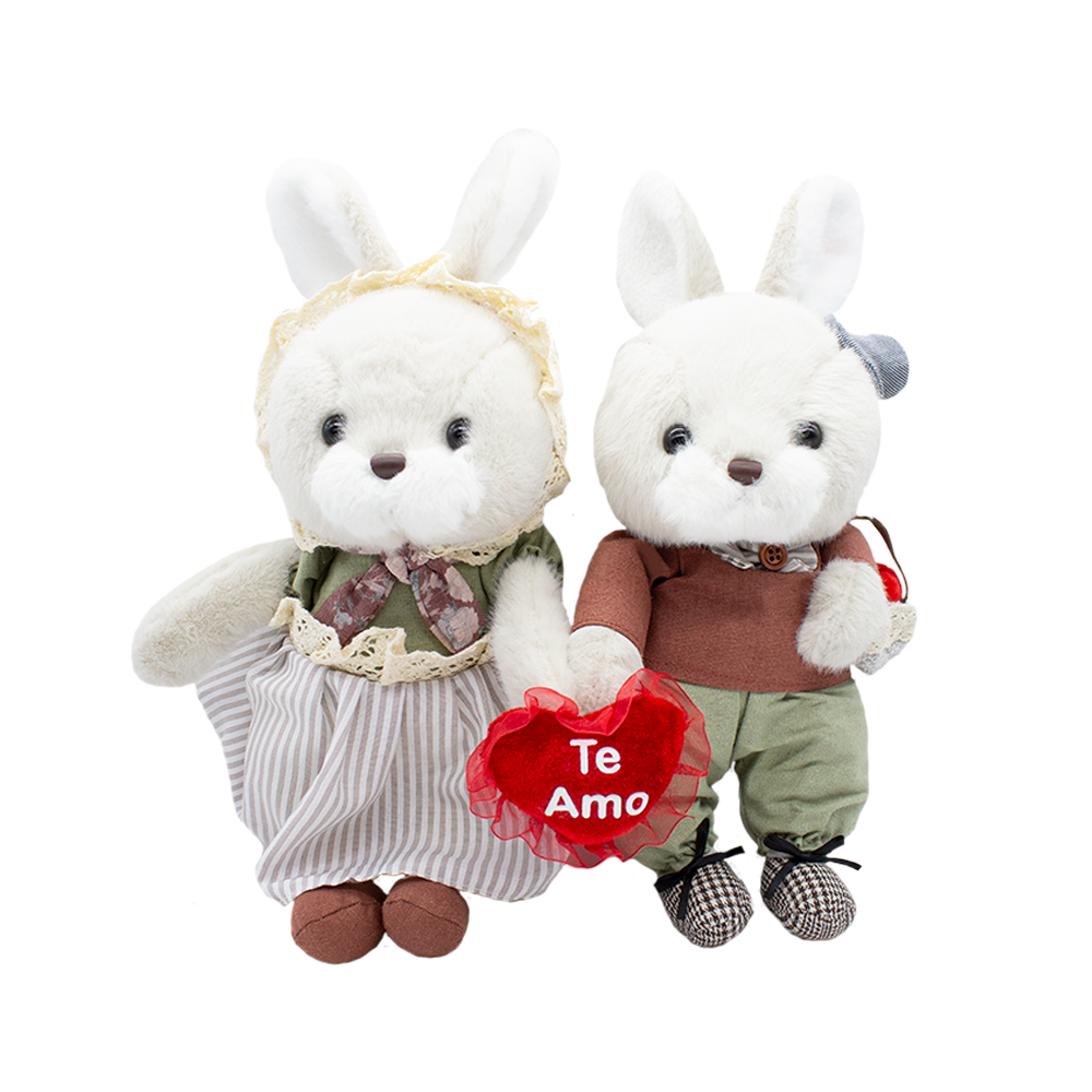Hermoso Muñeco de Pareja de conejitos con Corazon Hechos a Mano de 22cm, Regalo de San Valentin, 14 de Febrero Te amo Rojo
