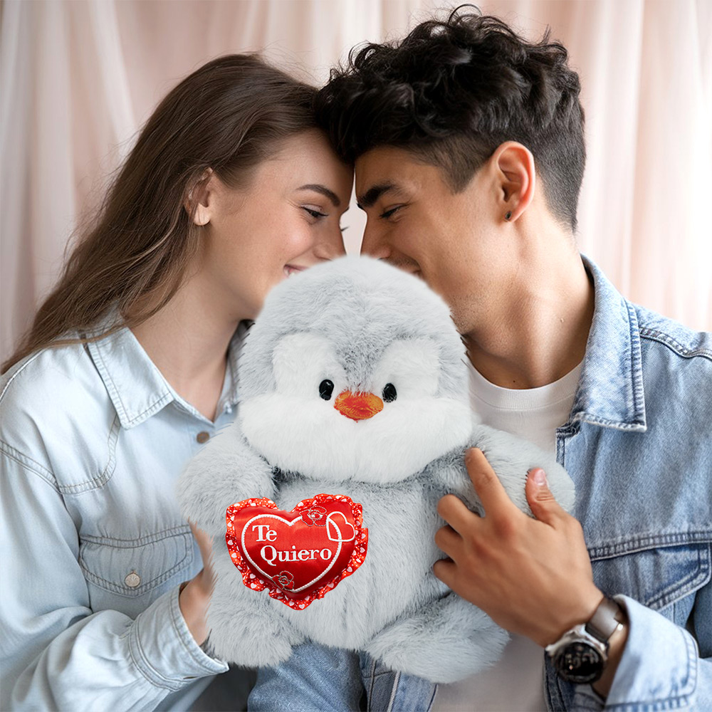 Hermoso Muñeco de Pingüino con Corazon Hechos a Mano de 32cm, Regalo de San Valentin, 14 de Febrero Te quiero Rojo