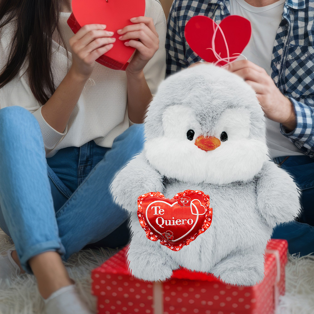 Hermoso Muñeco de Pingüino con Corazon Hechos a Mano de 32cm, Regalo de San Valentin, 14 de Febrero Te quiero Rojo