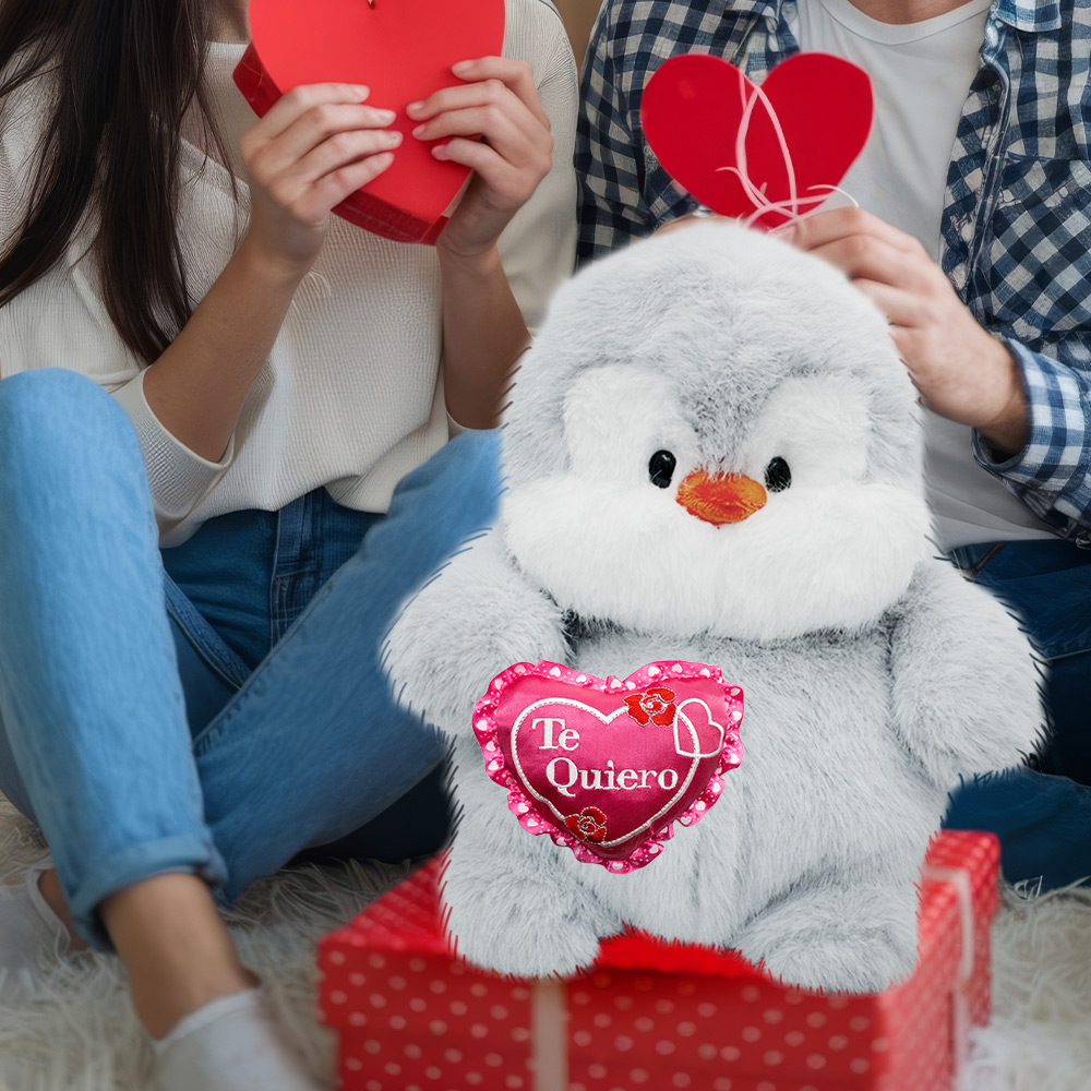 Hermoso Muñeco de Pingüino con Corazon Hechos a Mano de 32cm, Regalo de San Valentin, 14 de Febrero Te quiero Rosa