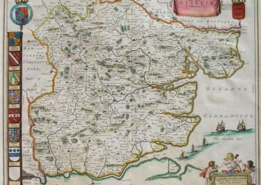 ESSEX BLAEU  BEAUTUIFUL MAP OF ESSEX 1648