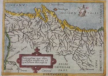 PORTUGAL ORTELIUS SMALL RARE MAP