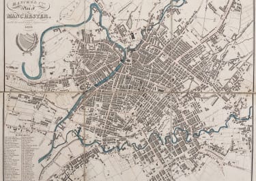 RARE FOLDING MAP OF MANCHESTER 1828