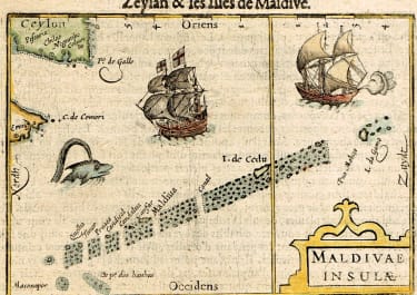 SCARCE LANGENES EARLY MAP OF THE MALDIVES  1600