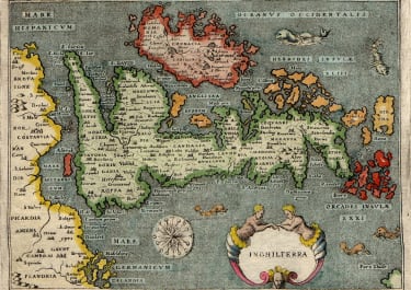 PORCACCHI  FINELY ENGRAVED EARLY MAP OF BRITISH ISLES 1575