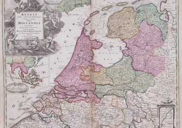 ORIGINAL COLOUR MAP OF HOLLAND  INSERTS OF DUTCH COLONIES OF BATAVIA & NEW AMSTERDAM  NEW YORK