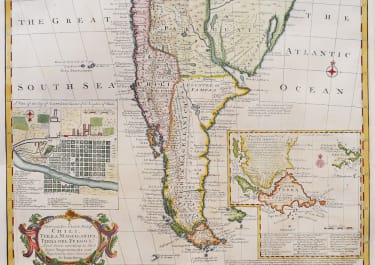 BOWEN'S SCARCE MAP OF CHILE ARGENTINA AND PLAN OF SANTIAGO