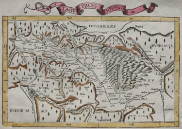 FRIES SUPERB WOODBLOCK MAP OF THE RHINE HEIDLEBERG STRASBOURG FRANKFURT ETC 1525