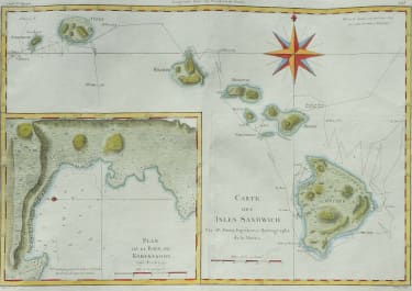HAWAII EARLY MAP BONNE AFTER COOKS LAST VOYAGE 1780