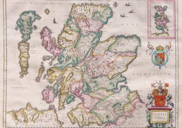 SUPERB WILLEM  BLAEU MAP OF SCOTLAND  ORIGINAL COLOUR   1635