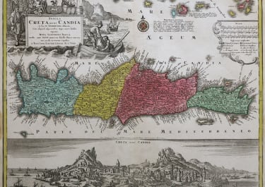 SUPERB SCARCE MAP OF CRETE WITH PANORAMA OF HERAKLION  LOTTER