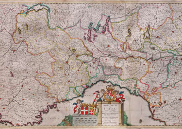 ATTRACTIVE LARGE DETAILED MAP OF NORTH WEST ITALY MILAN LAKES PO ORIGINAL COLOUR 1690