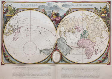 WORLD UNCOMMON DUAL POLAR PROJECTION OF THE WORLD   SANTINI  1776