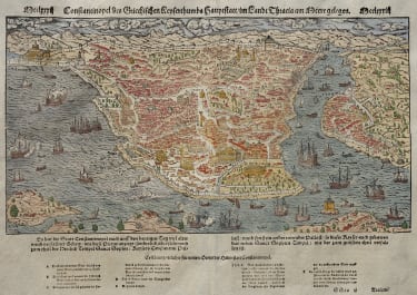 CONSTANTINOPLE ISTANBUL SUPERB MUNSTER BIRDS EYE VIEW 1570c