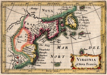 EARLY MAP NORTH EAST OF NORTH AMERICA ORIGINAL COLOUR BERTIUS 1616
