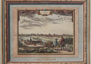 RARE VAN DER AA VIEW OF PARIS INSIDE ENGRAVED BORDERS 1720