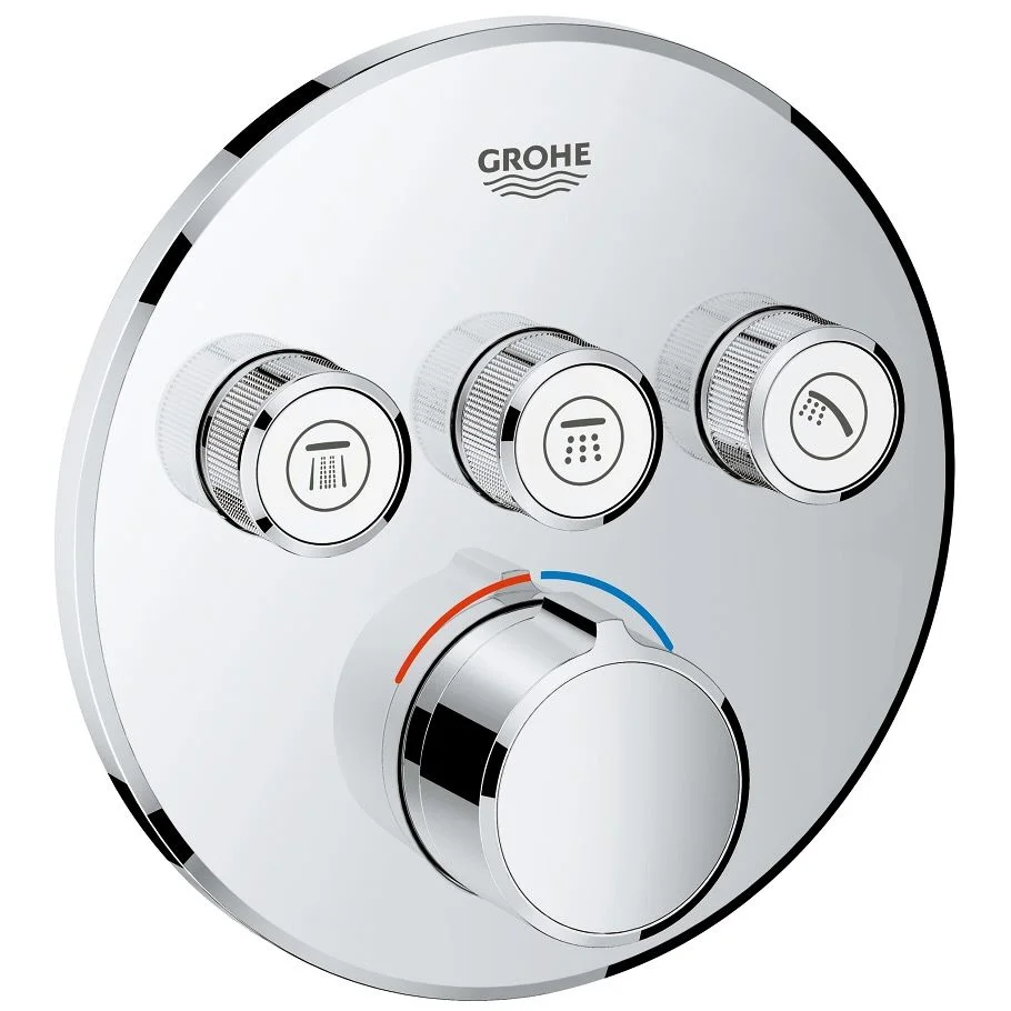 GROHE SmartControl Unterputzmischer Fertigmontageset mit 3 Absperrventilen, runde Ausführung