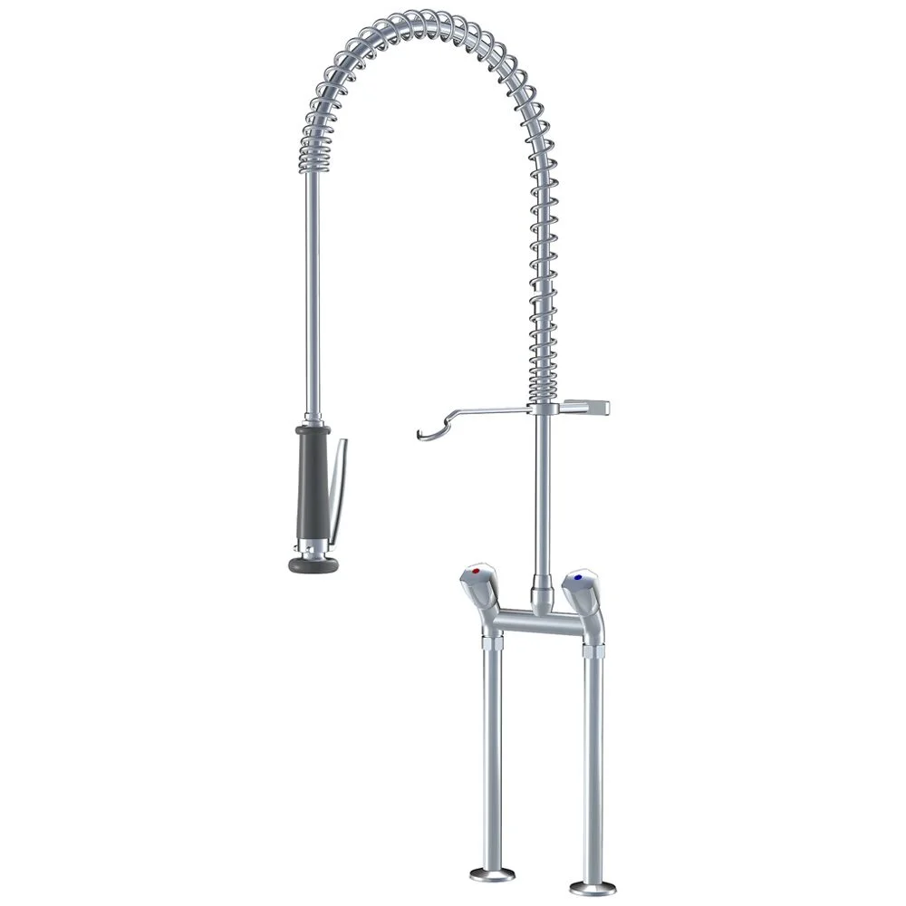 KWC Gastro Zweigriff-Spültisch-Brückenbatterie mit Geschirrwaschbrause für die Profiküche