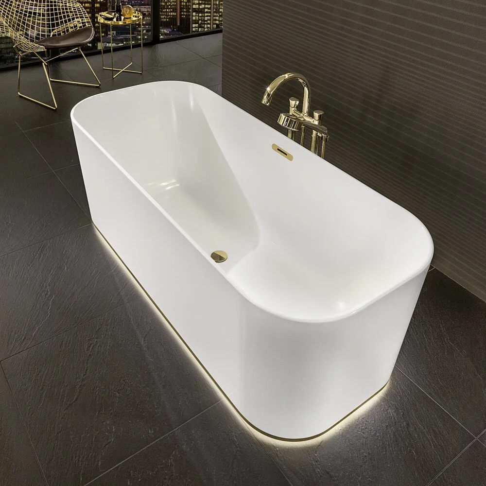 Villeroy & Boch Finion freistehende Badewanne 170 x 70 cm mit Design-Ring, Emotion-Funktion, Wasserzulauf