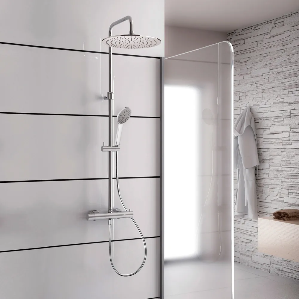 Kronenbach Duschsystem Aufputz mit Thermostat und Kopfbrause Ø 30 cm, rund Kronenbach Duschsystem Aufputz mit Thermostat und Kopfbrause Ø 30 cm, rund