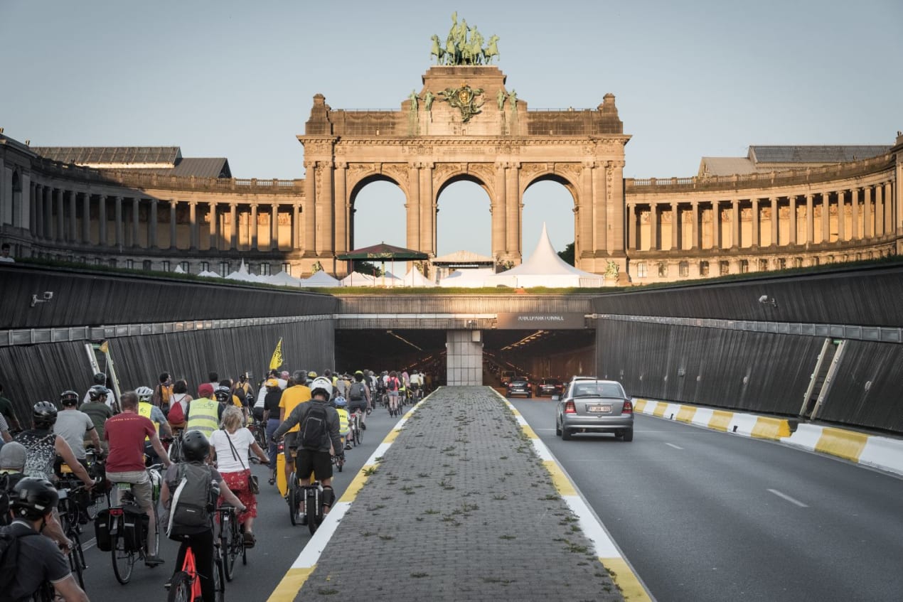 Maandelijkse fietsactie van Critical Mass in Brussel