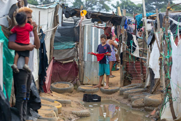 Een vluchtelingenkamp op de grens van Venezuela met Colombia.