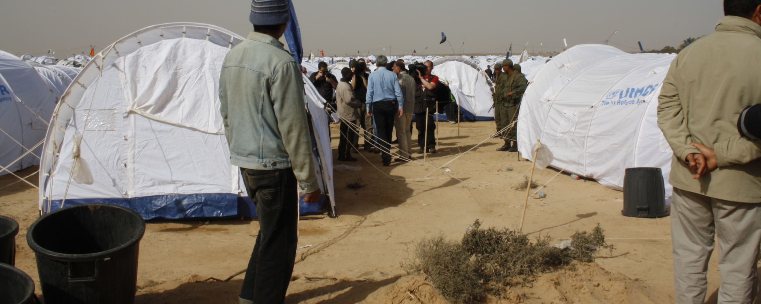 Een transitkamp voor vluchtelingen in het grensgebied van Tunesië en Libië.
