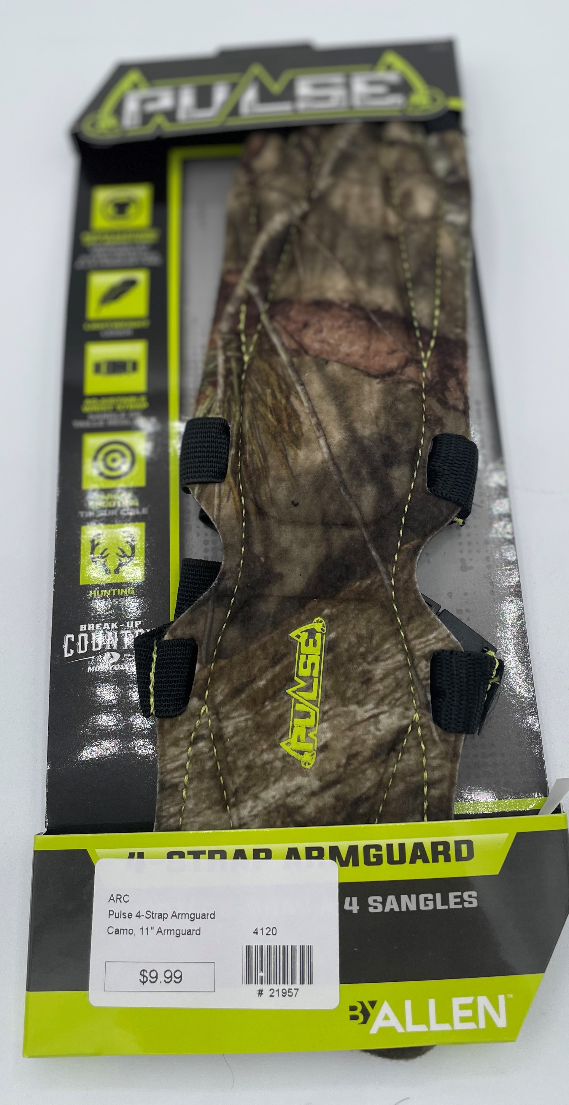 Pulse Molded 4-Strap Archery Armguard, 12", Mossy Oak Break-Up, One Size